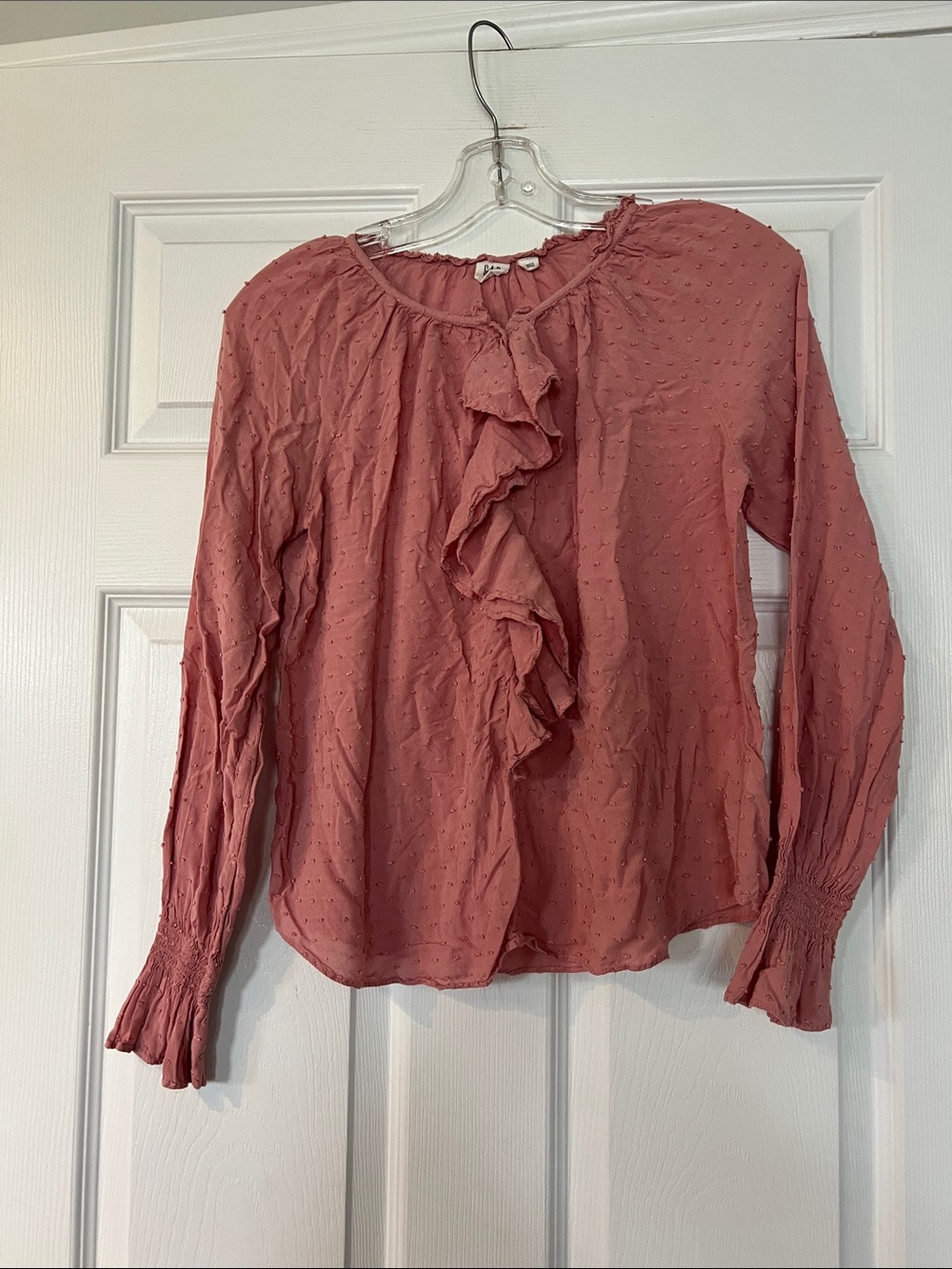 GAP Dusty Rose Ruffle Front Swiss Dot Blouse